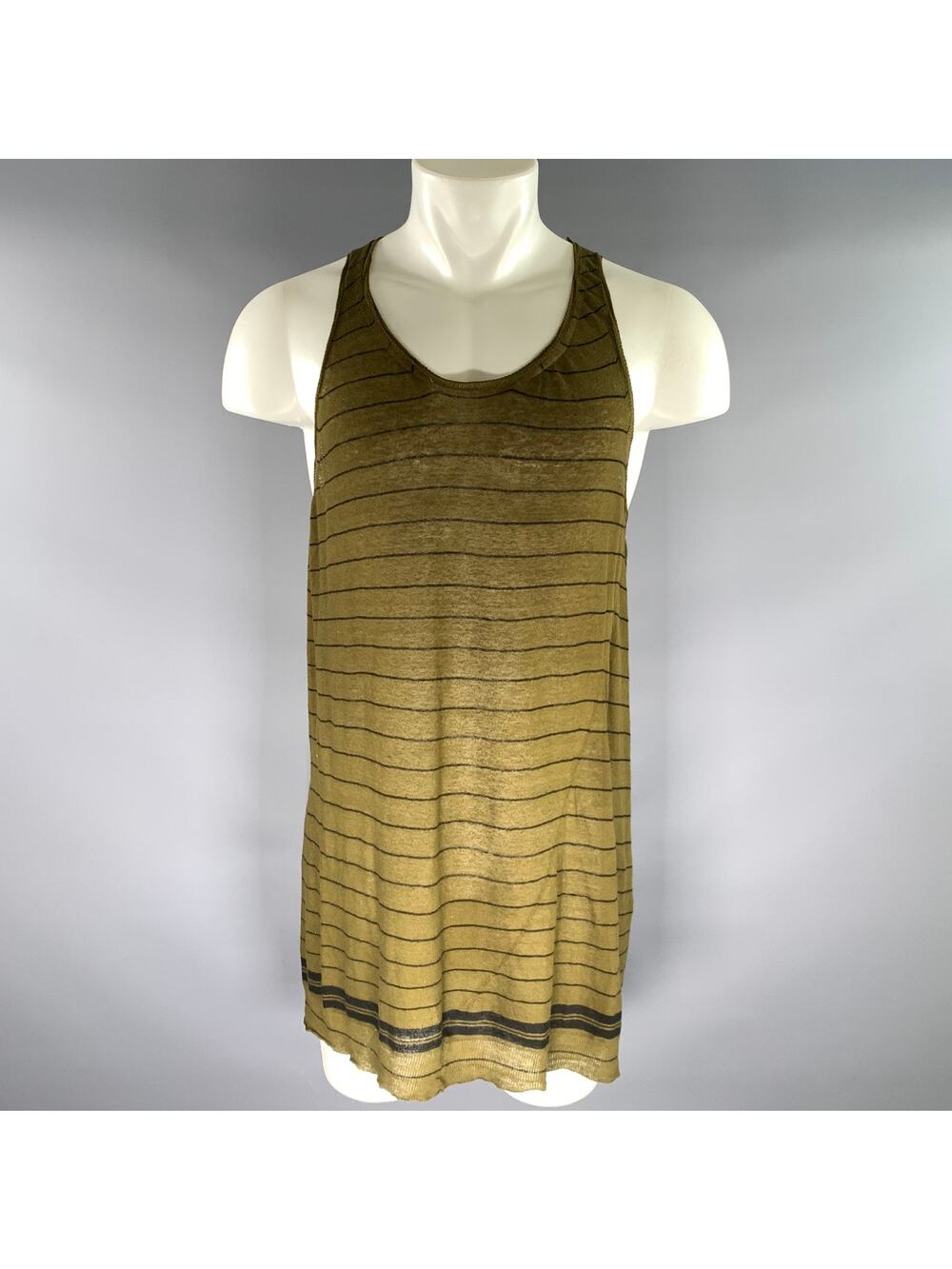 HAIDER ACKERMANN Size M Black Olive Stripe Cashmere Cotton Tank Top